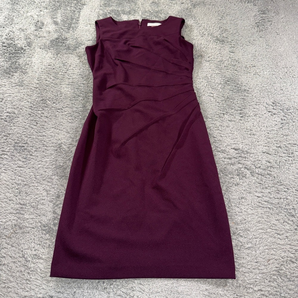 Calvin Klein Sheath Dress 2P Purple Petite Sleeveless Pleated Sunburst
